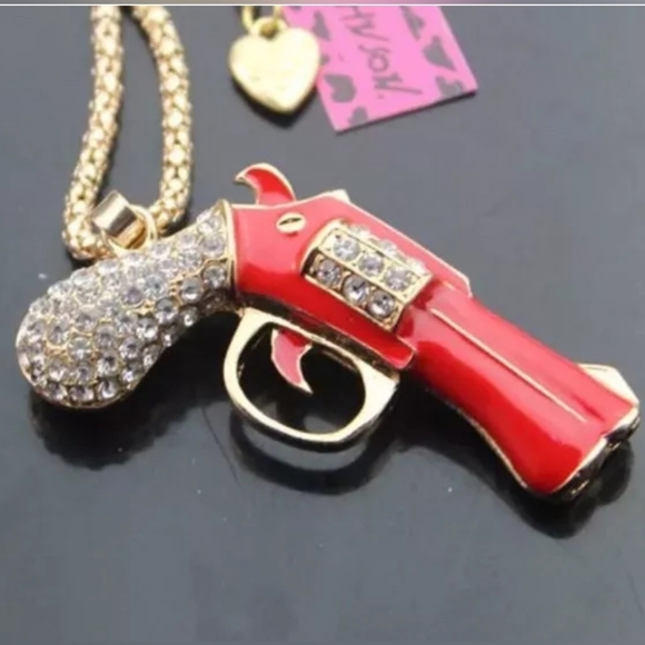 Gold Plated Red Crystal Gun/Pistol Pendant Necklace - Picture 2 of 16